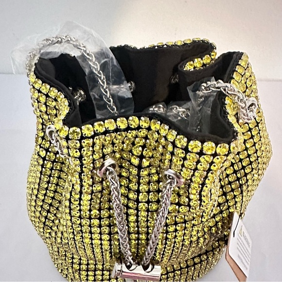 Yellow Rhinestones Swing Handle Bucket Bag - Picture 8 of 10
